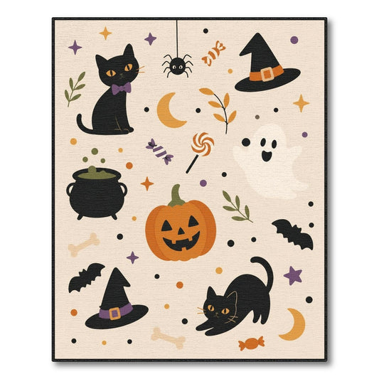 Multi-color and Patterns Halloween Black Cat Pumpkin Washable Area Rug