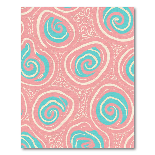 Coral Pink Teal Swirl Roundel Rug