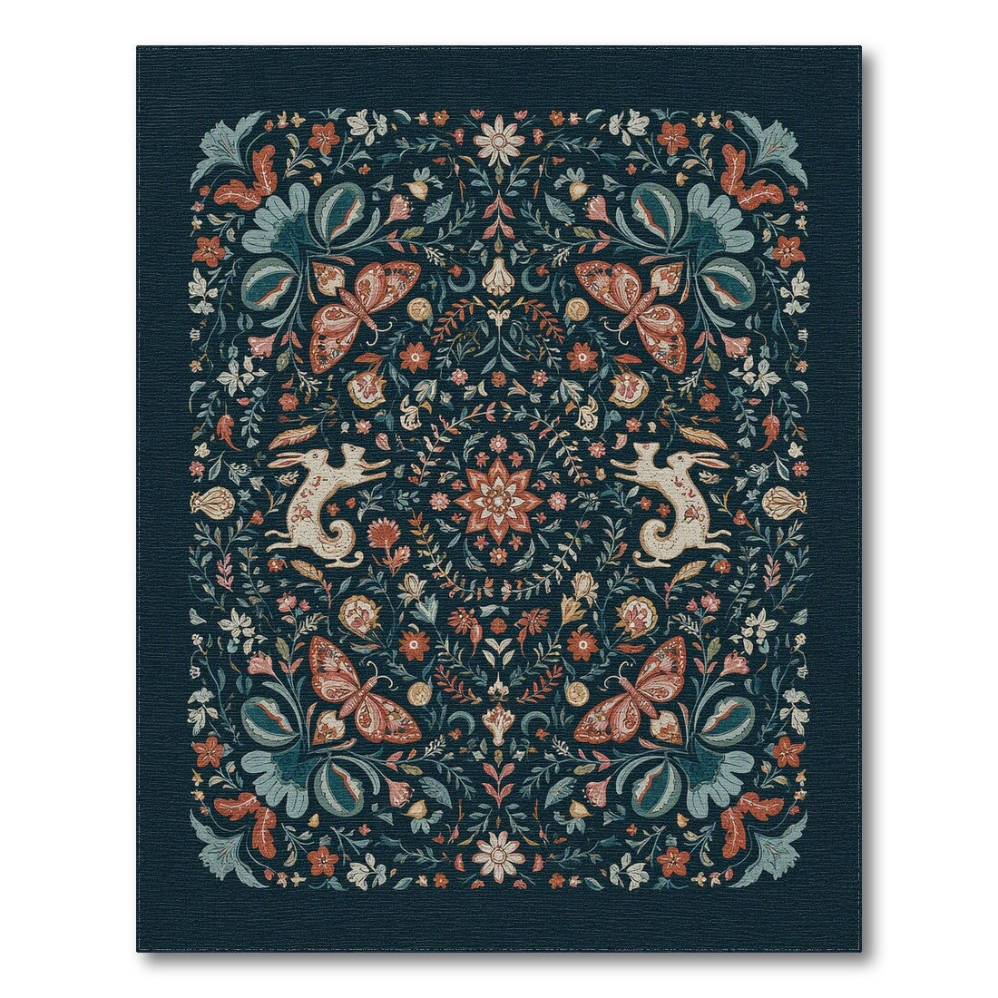 Vintage Floral Rabbit Area Rug