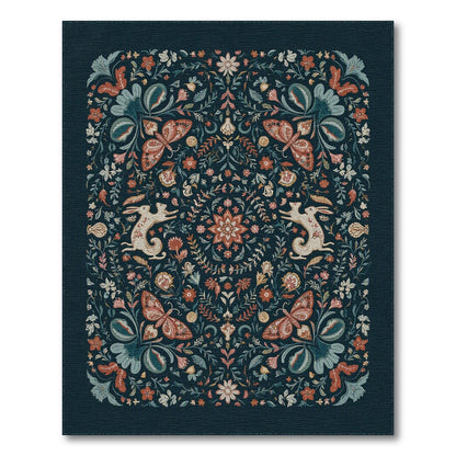 Vintage Floral Rabbit Area Rug