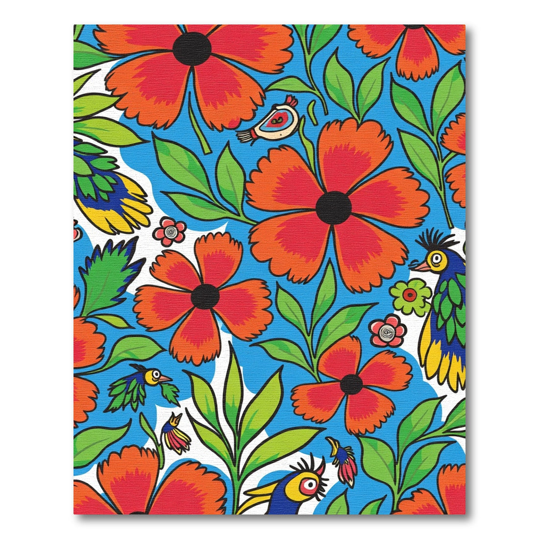 Bright Teal Floral Birds Garden Rug