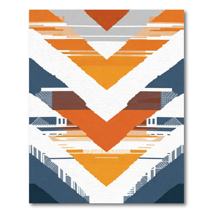 Modern Geometric Orange Blue Chevron Rug