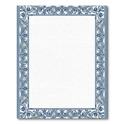 Elegant Navy Blue Floral Border Rug