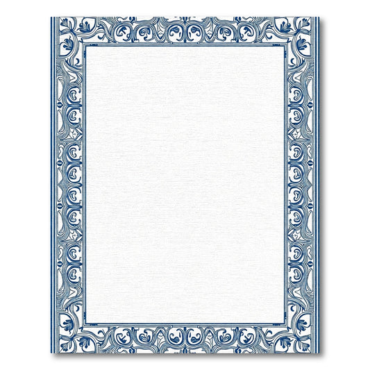 Elegant Navy Blue Floral Border Rug