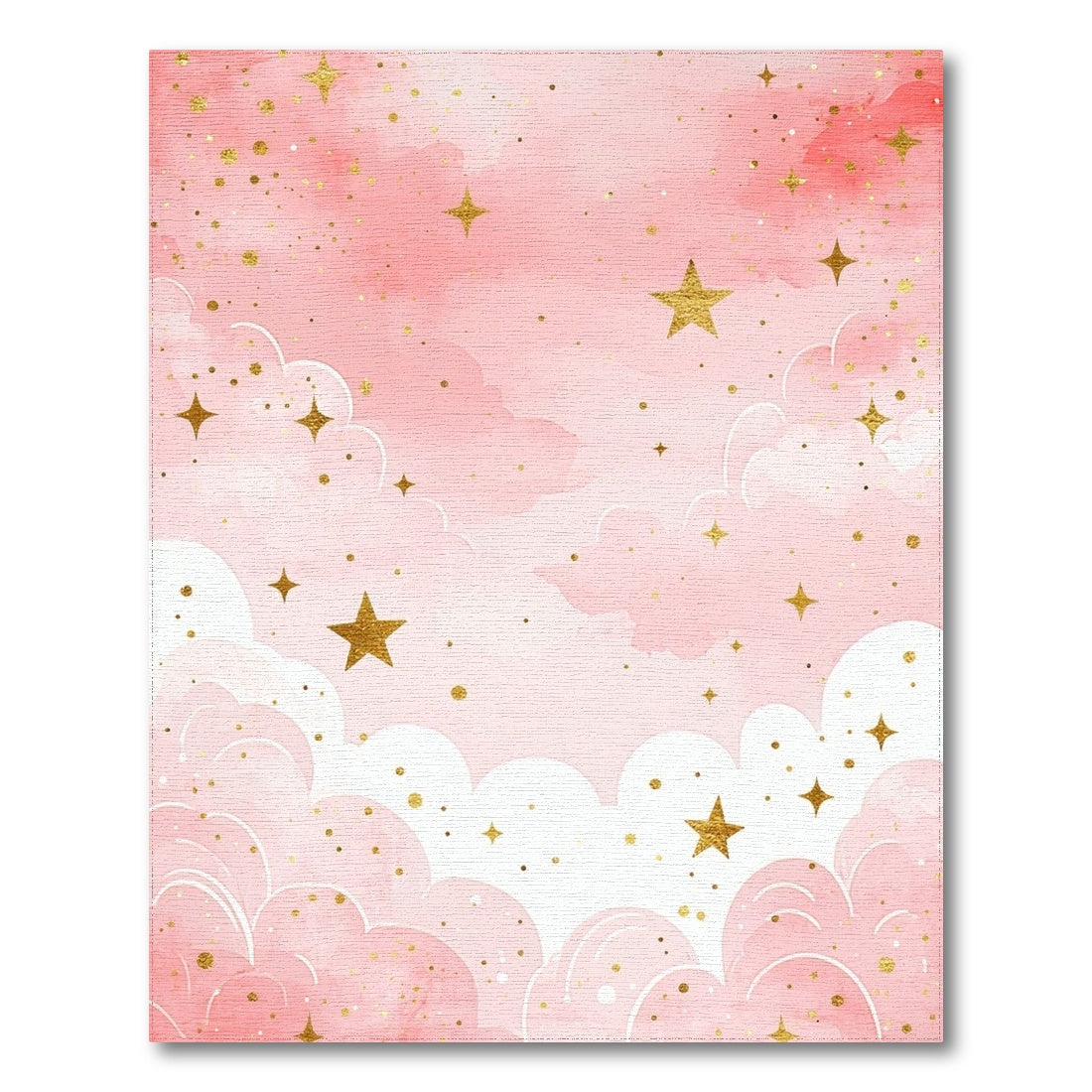 Pink Starry Clouds Kids Washable Area Rug