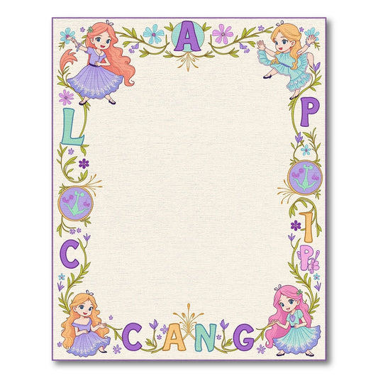 Whimsical Princesses Floral Border Frame Rug