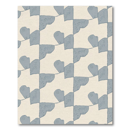 Dusty Blue Abstract Heart Checkerboard Rug