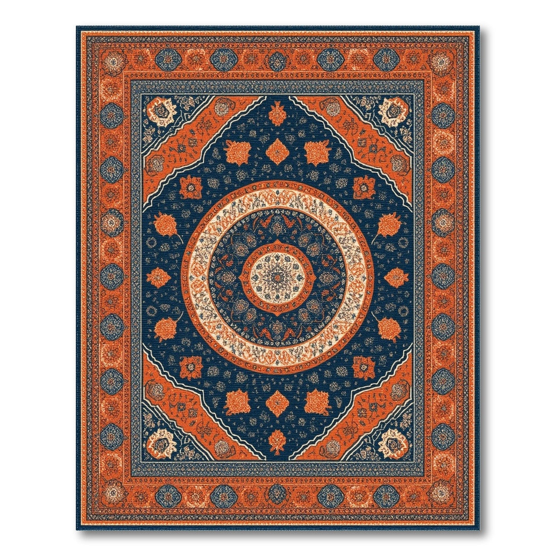 Navy Blue and Teal Navy Blue Orange Persian Medallion Area Rug
