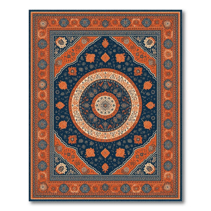 Navy Blue and Teal Navy Blue Orange Persian Medallion Area Rug