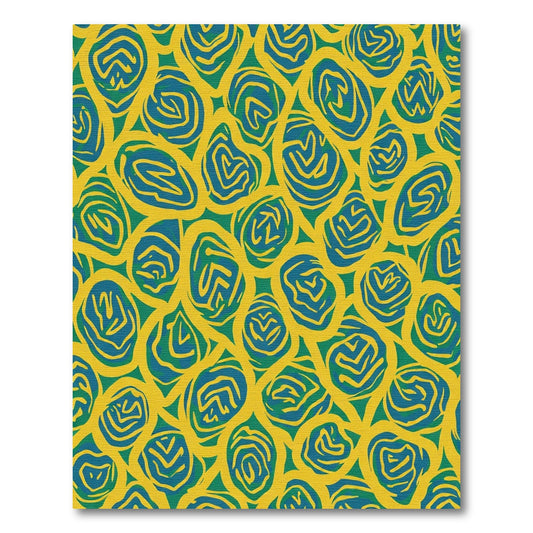 Bold Teal Swirls Yellow Background Rug