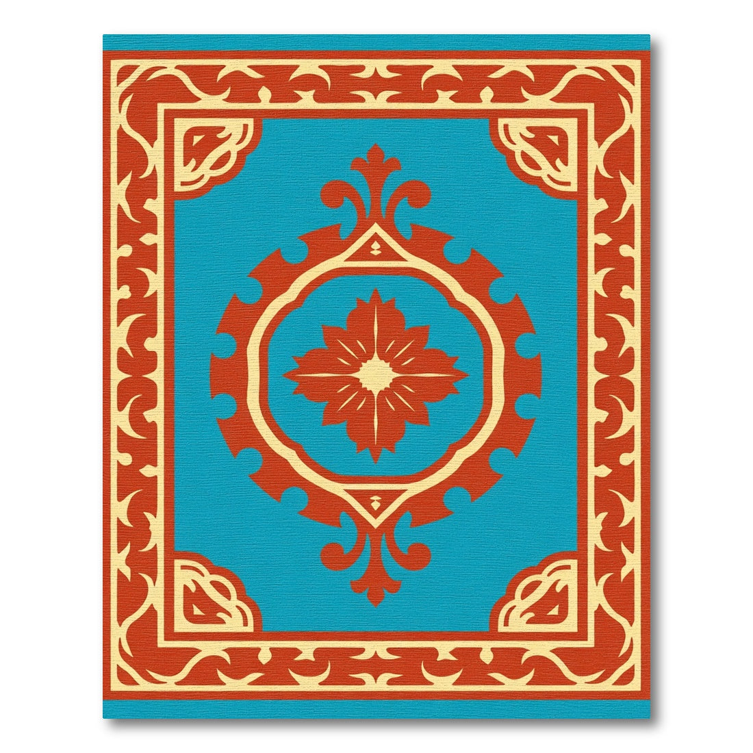 Crimson Blue Floral Medallion Border Rug