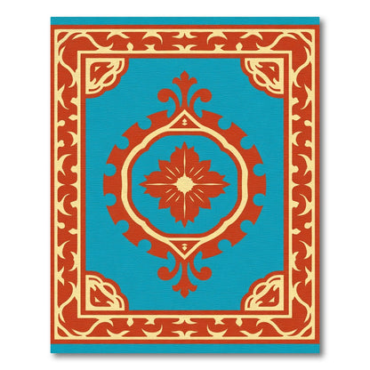 Crimson Blue Floral Medallion Border Rug