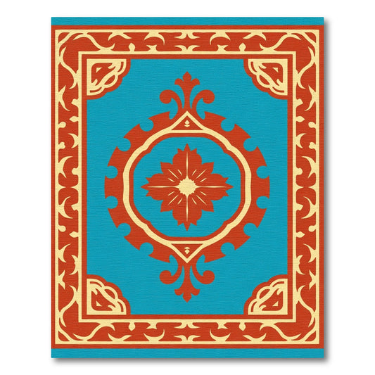 Crimson Blue Floral Medallion Border Rug