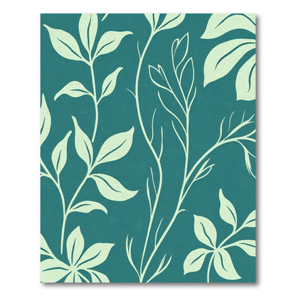 Teal Botanical Leaf Contrast Rug