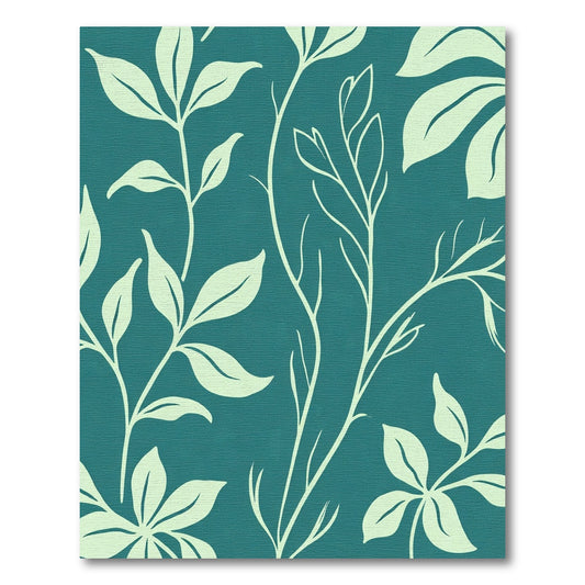 Teal Botanical Leaf Contrast Rug