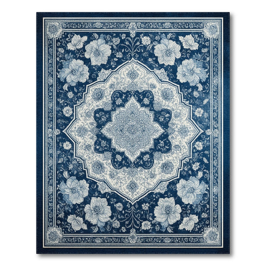 Blue Floral Vintage Area Rug