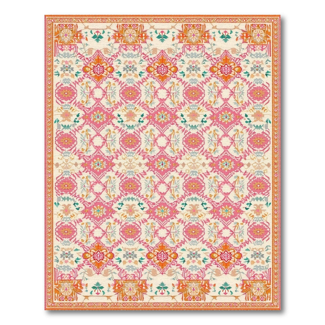 Vibrant Pink Floral Traditional Persian Area Rug