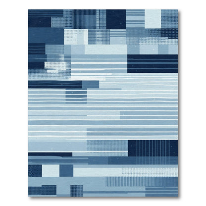 Indigo Blue Abstract Geometric Blocks Rug