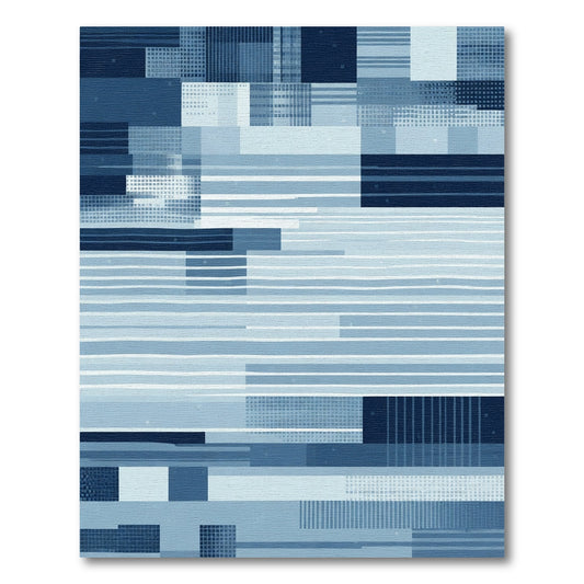 Indigo Blue Abstract Geometric Blocks Rug