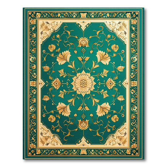 Teal Gold Floral Vintage Blue and Teal Area Rug