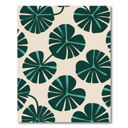 Deep Teal Fan Leaf Arrangement Rug