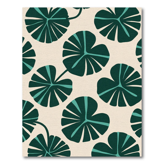 Deep Teal Fan Leaf Arrangement Rug