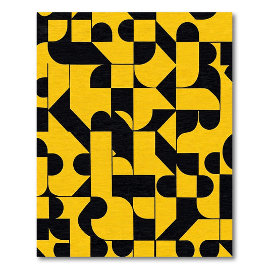 Bold Yellow Black Geometric Composition Rug