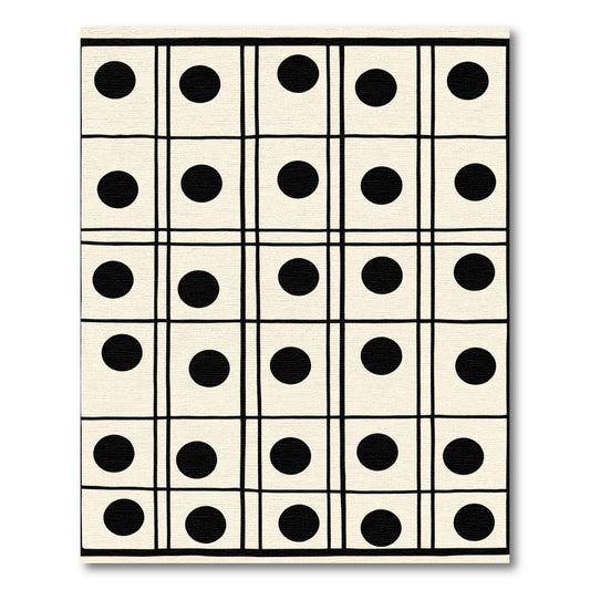 Cream Black Grid Dot Arrangement Rug