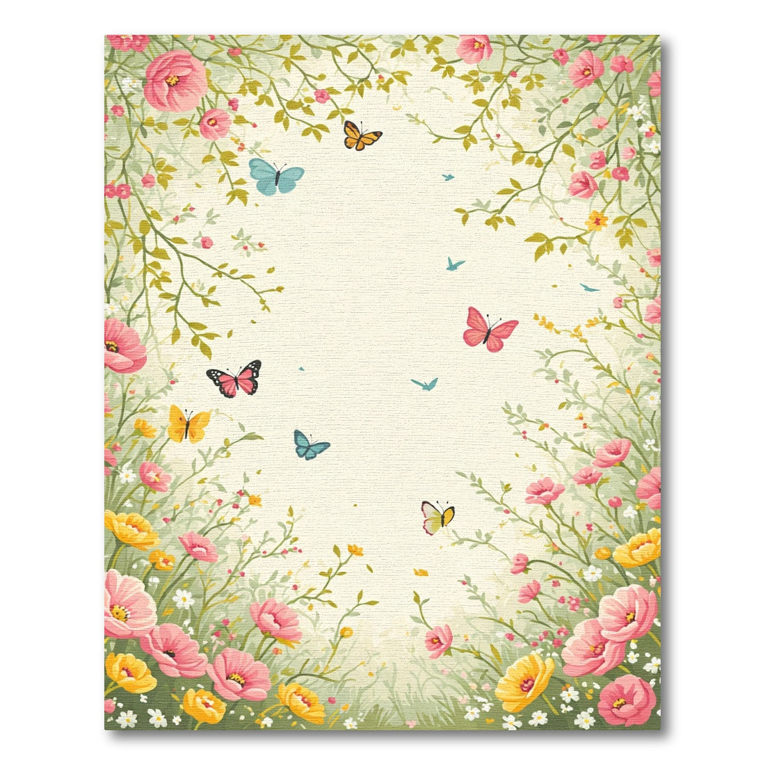 Whimsical Pink Yellow Floral Butterfly Garden Rug