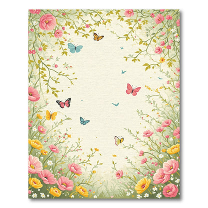 Whimsical Pink Yellow Floral Butterfly Garden Rug