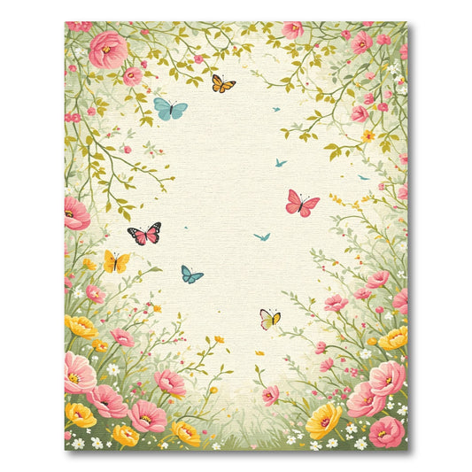 Whimsical Pink Yellow Floral Butterfly Garden Rug