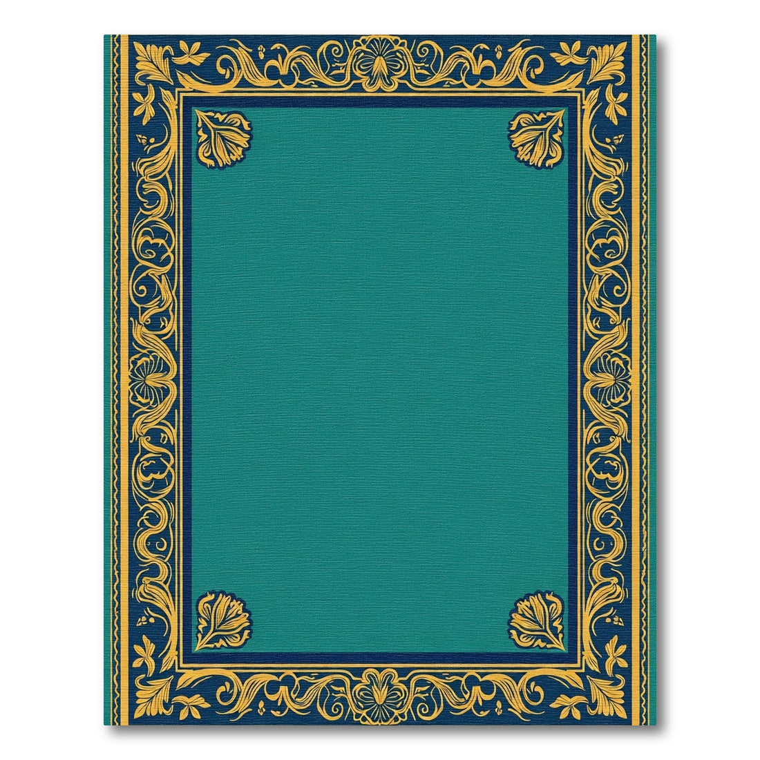Emerald Teal Ornate Golden Border Rug