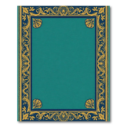 Emerald Teal Ornate Golden Border Rug