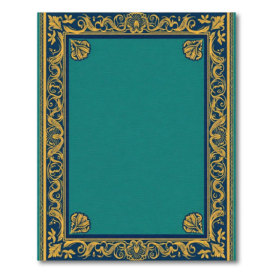 Emerald Teal Ornate Golden Border Rug