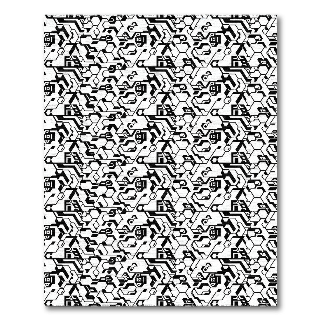 Black and White Black White Geometric Hexagon Area Rug
