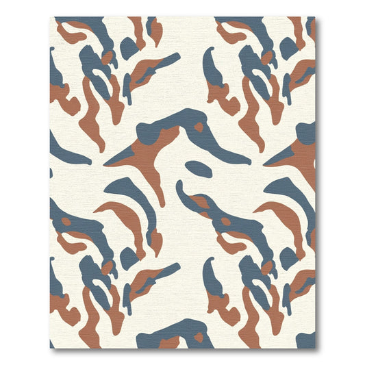 Camouflage Cream Blue Brown Abstract Shapes Rug