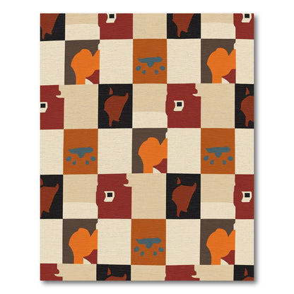 Earthy Tones Abstract Checkerboard Rug