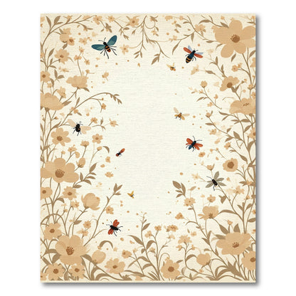 Pastel Garden Insects Floral Border Rug