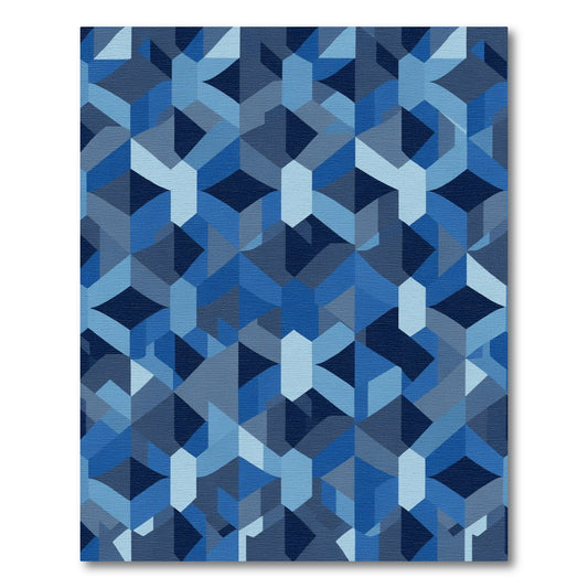 Deep Blue Geometric Illusion Rug