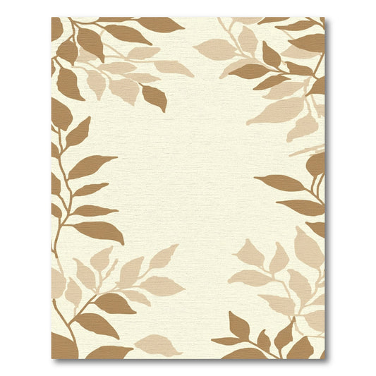 Brown Leafy Branches Cream Border Rug