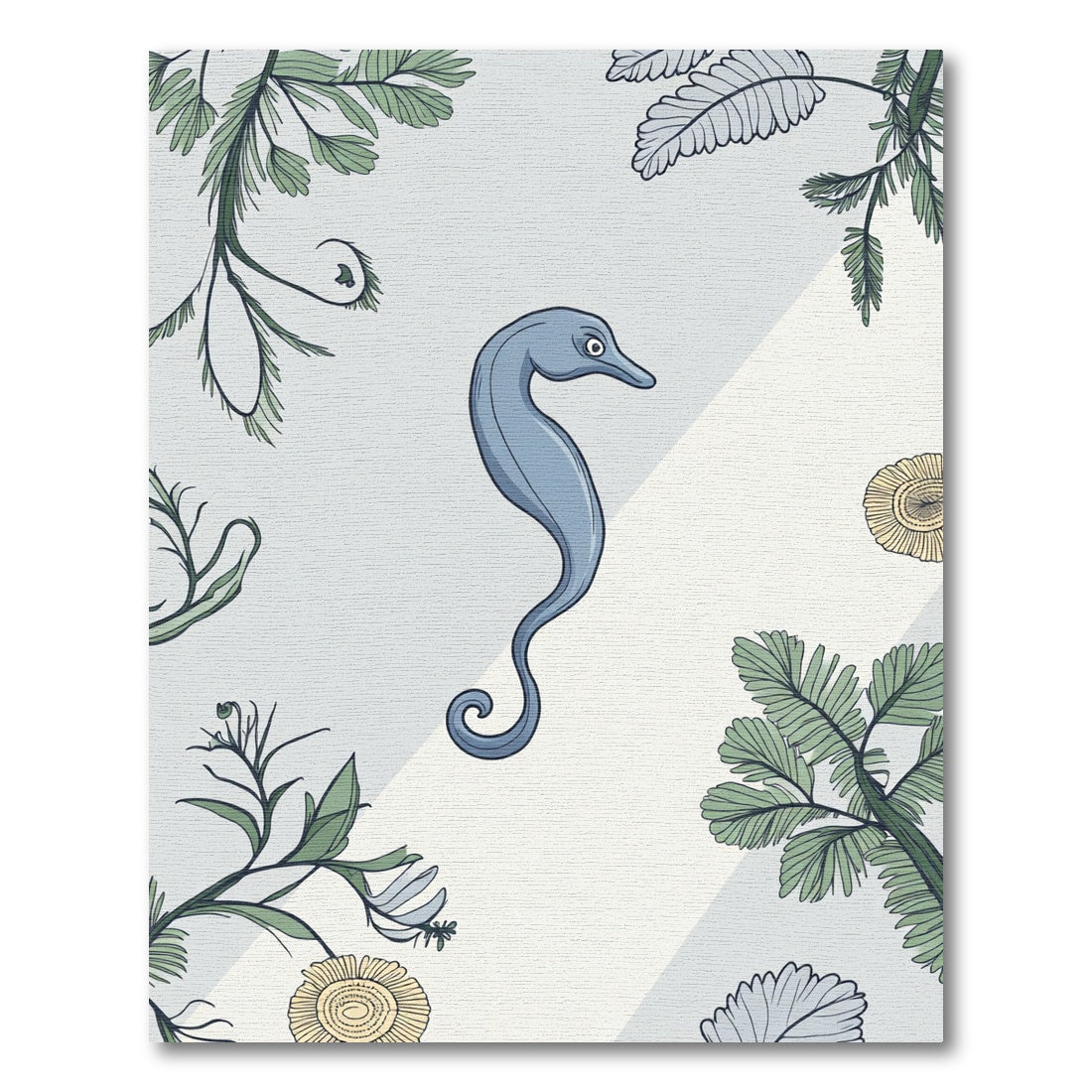 Serene Blue Seahorse Botanical Frame Rug