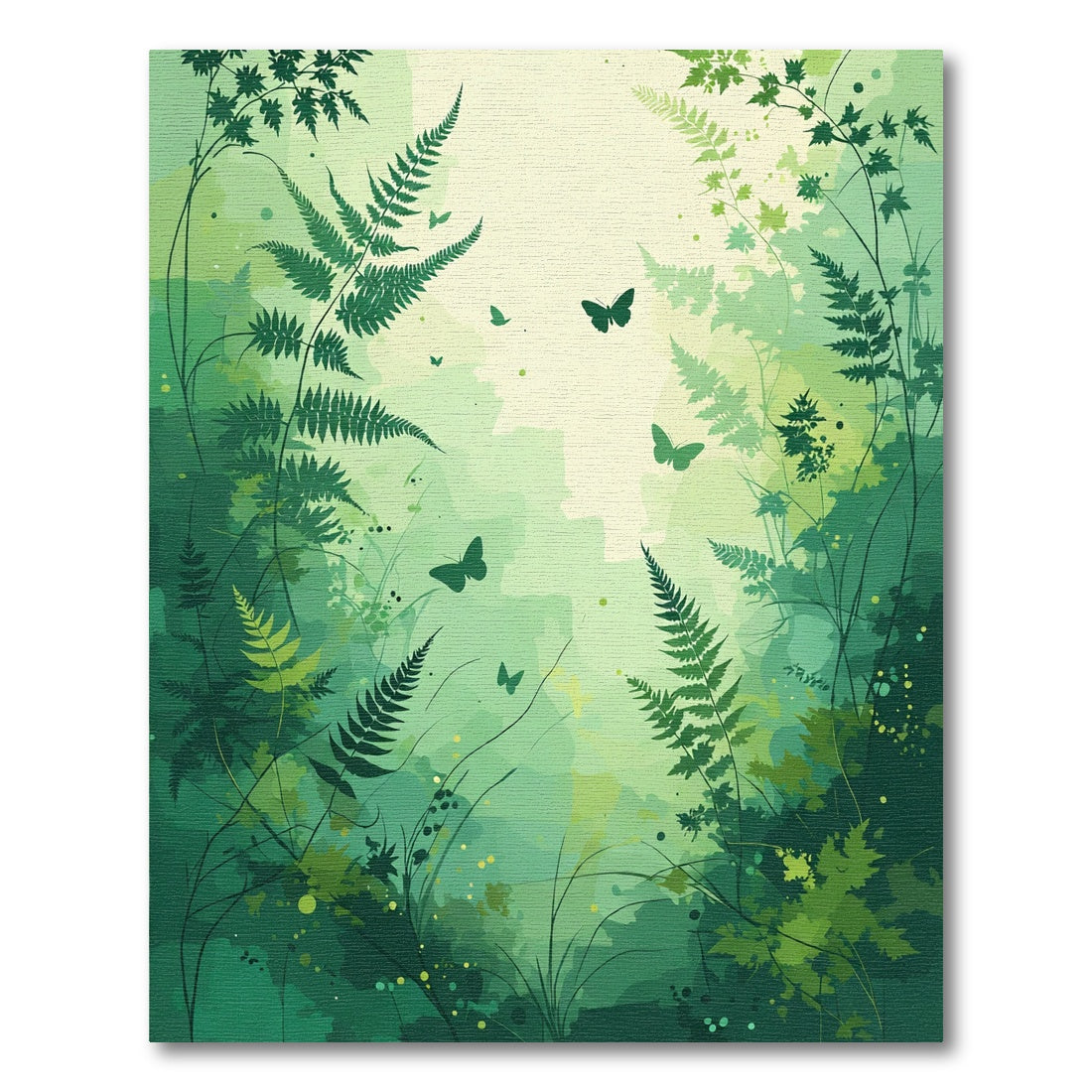 Lush Green Forest Fern Butterfly Scape Rug