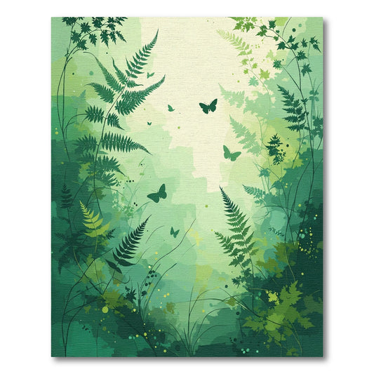 Lush Green Forest Fern Butterfly Scape Rug