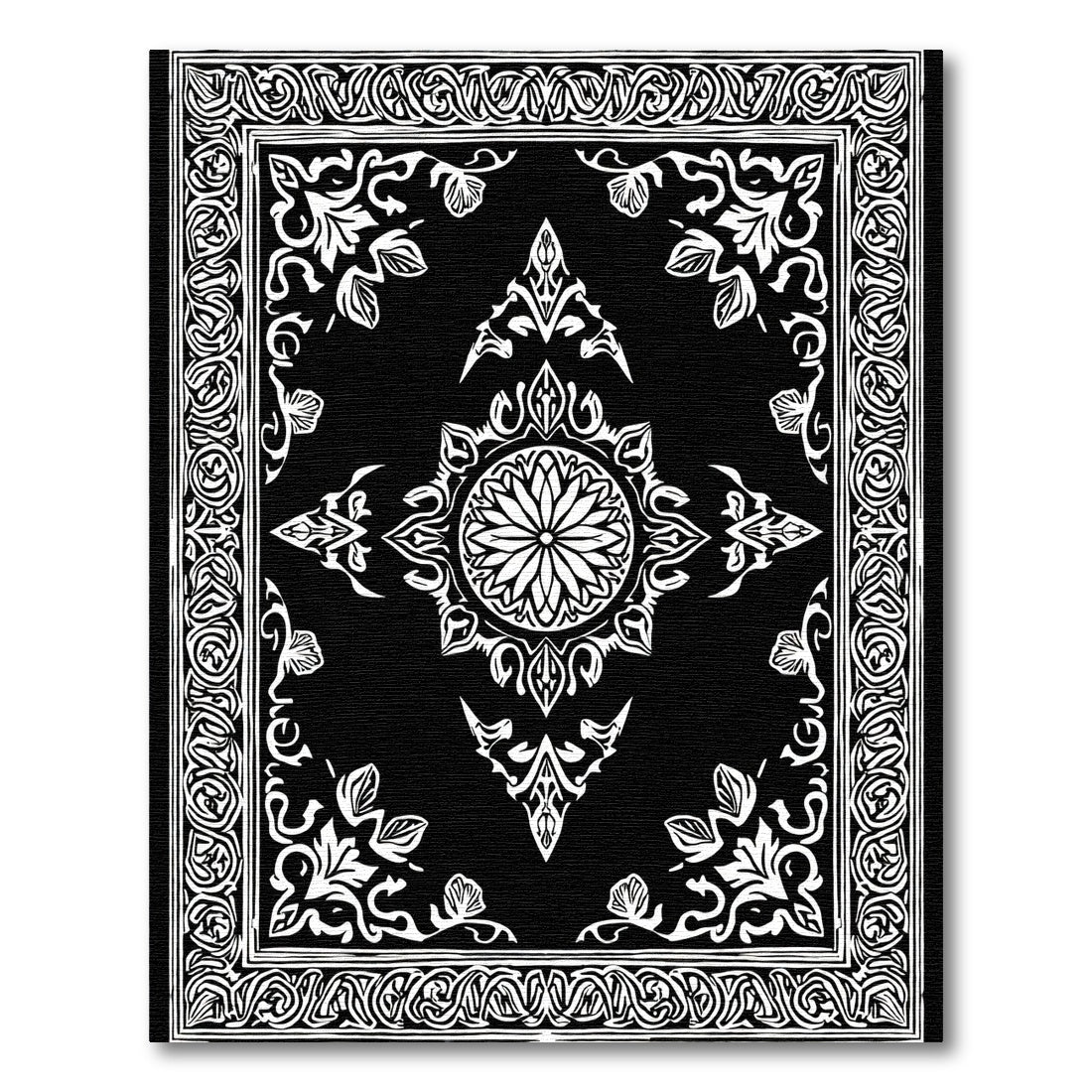 Black White Floral Mandala Border Rug