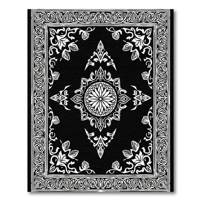 Black White Floral Mandala Border Rug