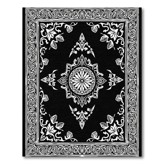 Black White Floral Mandala Border Rug
