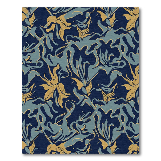 Navy Golden Teal Abstract Floral Swirl Rug