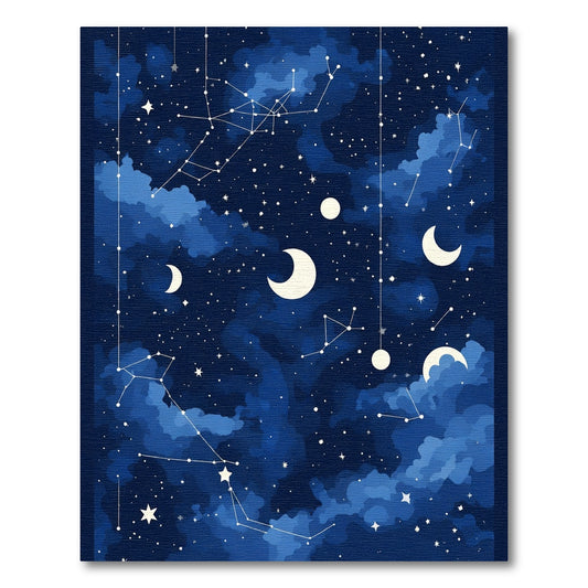 Cosmic Blue Night Constellation Moon Rug