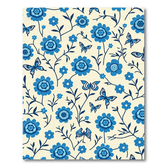Charming Blue Floral Butterfly Garden Rug