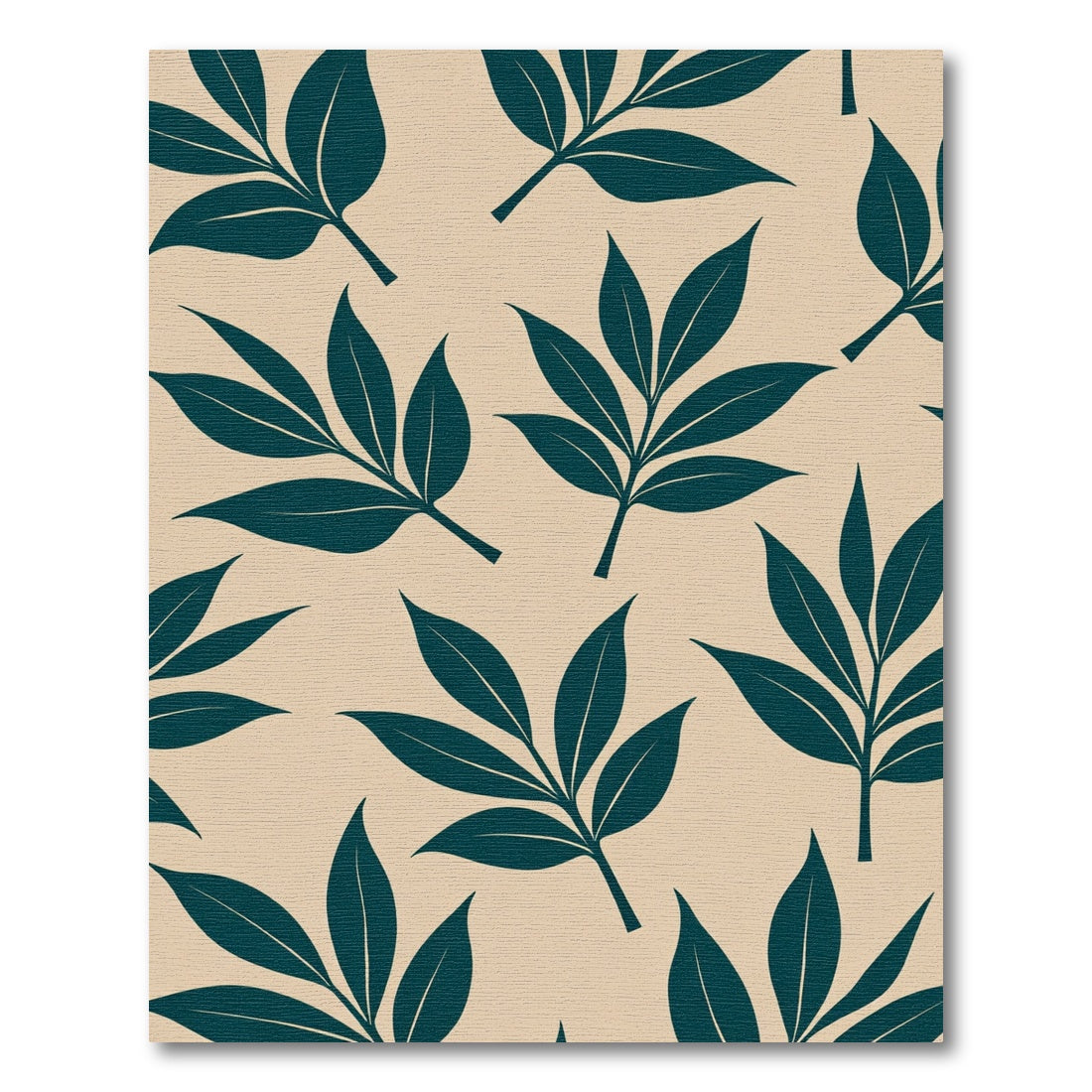 Teal Leaf Pattern on Cream Background Rug